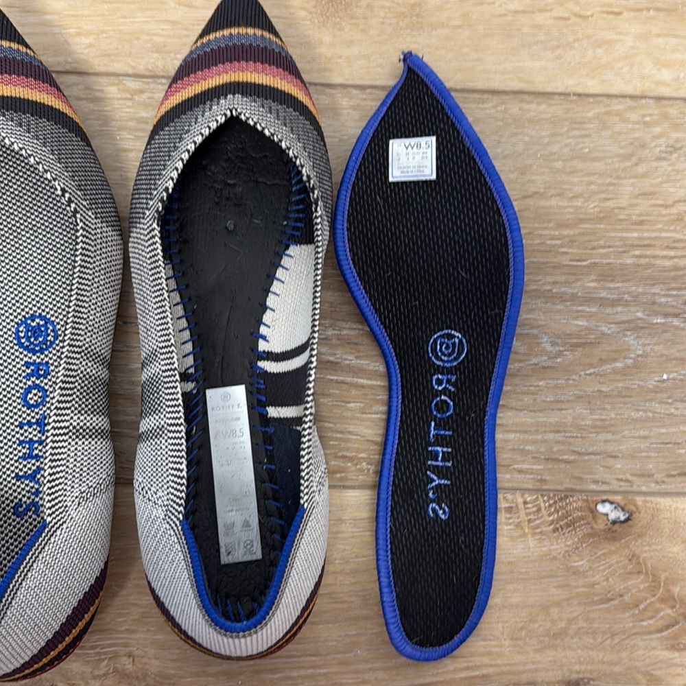 Rothy's Multi Striped Textile The Point Ballet Flats Comfort Women’s US 8.5 - Picture 10 of 11